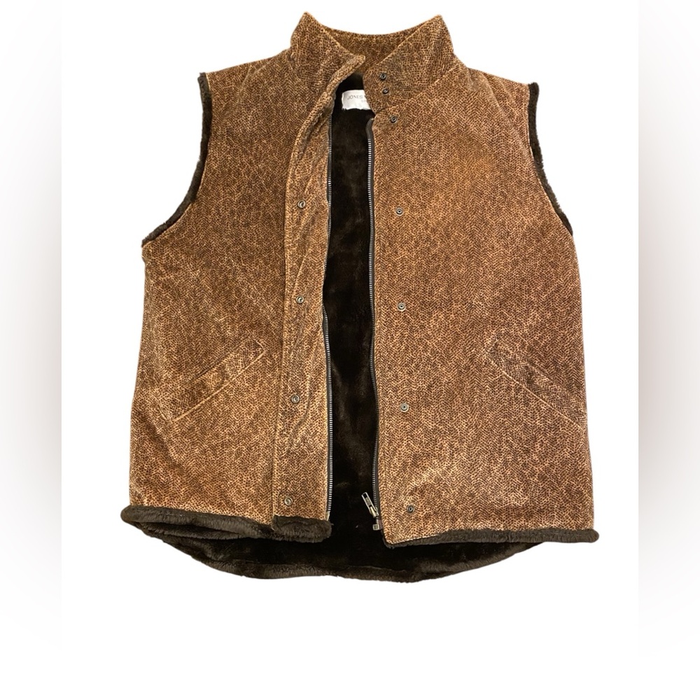 🐆 Vintage Jones New York Leopard Print Sherpa-lined Vest Size Small
